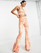 Collective The Label Exclusive Flare Pants In Retro Swirl - Part Of A Set-orange