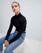 Asos Design Turtleneck Crop Top With Long Sleeve In Black - Black