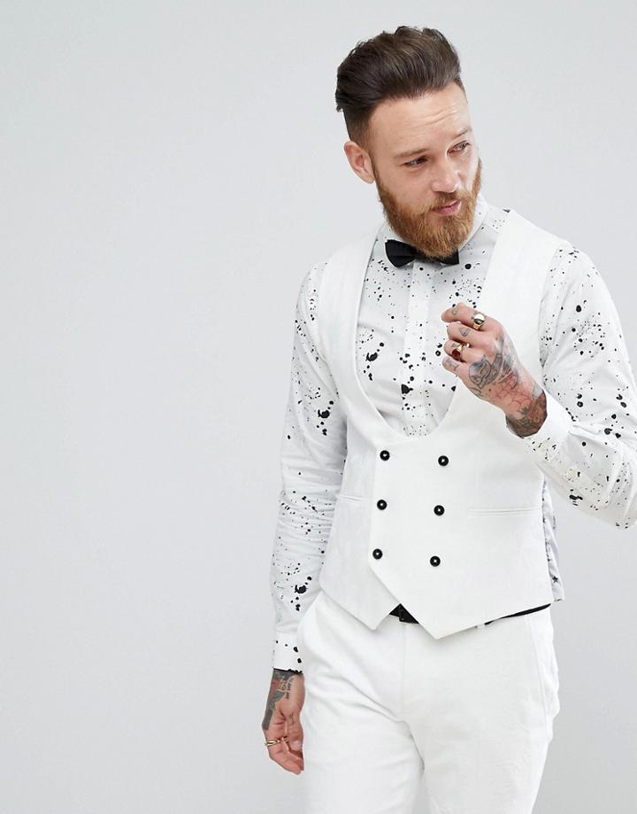 Noose & Monkey Super Skinny Vest In Flocking - White