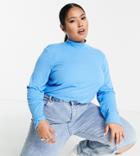 Vila Curve High Neck Top In Bright Blue