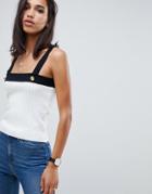 Asos Design Ribbed Tank With Gold Button Detail - Multi