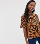 Asos Design Tall Smock Top In Mixed Animal - Brown