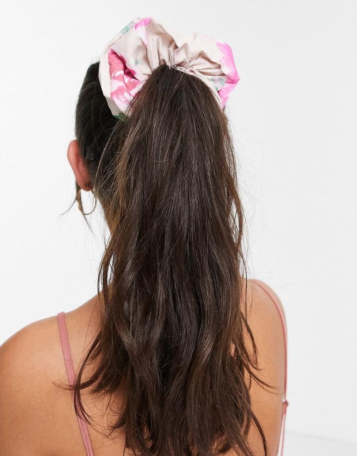 Pieces Oversized Hair Scrunchie In Cream & Pink Tie Dye-multi