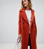 River Island Double Breasted Tailored Coat In Tan - Brown