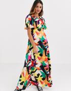 Twisted Wunder Tea Midaxi Dress In Retro Star Print