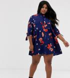 Influence Plus Shirt Dress In Navy Floral Print