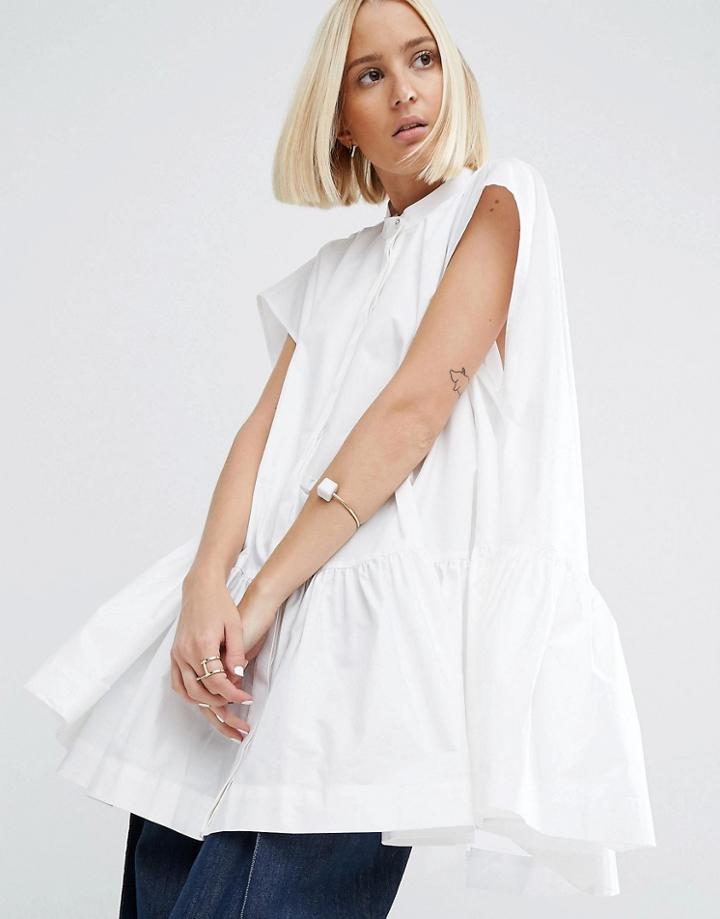 Asos White Frill Hem Oversized Shirt - White