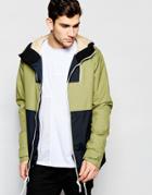 Clwr Jacket In Color Block With Hood - Loden