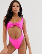 Brave Soul Front Cut Out Swimsuit - Pink