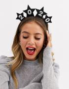 Asos Design Holidays Headband With New Year 2020 And Stars In Black Glitter