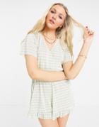 Pull & Bear Wrap Front Gingham Romper In Green