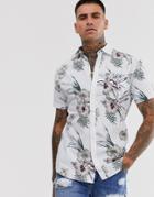 Jack & Jones Essentials Floral Printed Short Sleeve Shirt In White - White