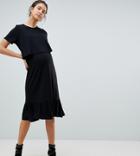 Asos Design Maternity Nursing Double Layer T-shirt Dress With Pephem - Black