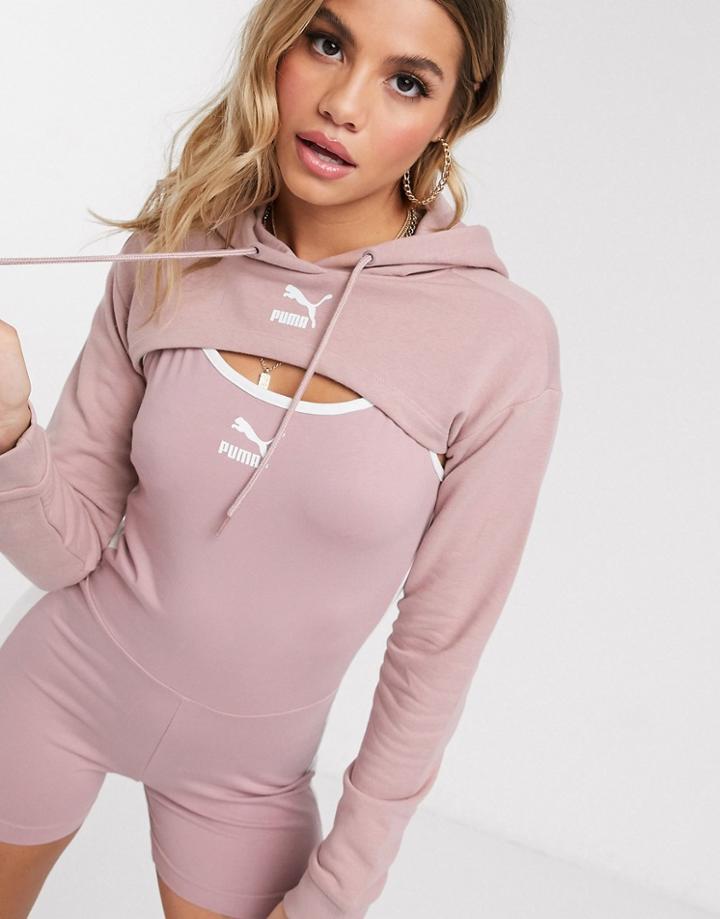 Puma Super Cropped Hoodie In Rose-pink