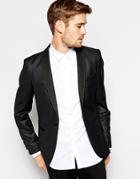 Selected Blazer With Herringbone Lapel In Skinny Fit - Black