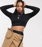 Collusion Long Sleeve Ribbed Top In Black