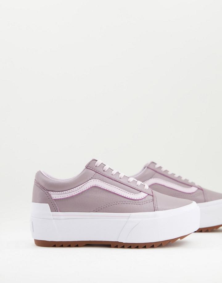 Vans Old Stacked Tumbled Leather Old Skool Sneakers In Purple