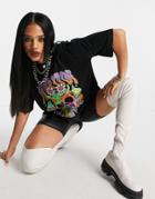 Asos Design Halloween Oversized T-shirt With Neon Skull Print In Black