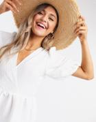 Asos Design Wrap Smock Top In Texture-white