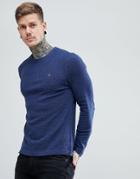 Farah Lesser Slim Fit Waffle Textured Long Sleeve Top In Navy - Navy