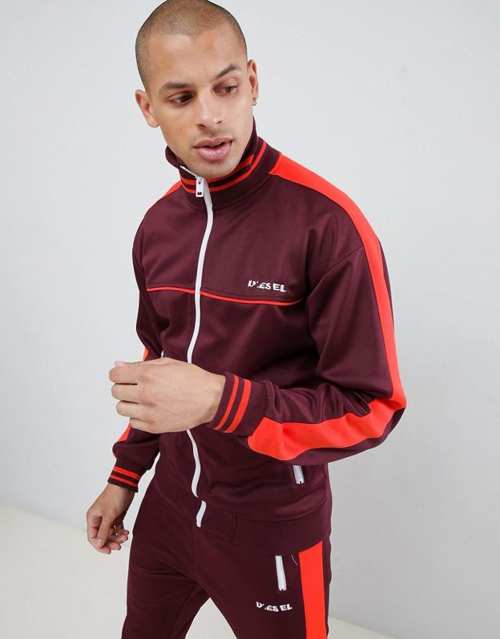 Diesel S-roots Two-piece Side Stripe Track Jacket In Burgundy-red