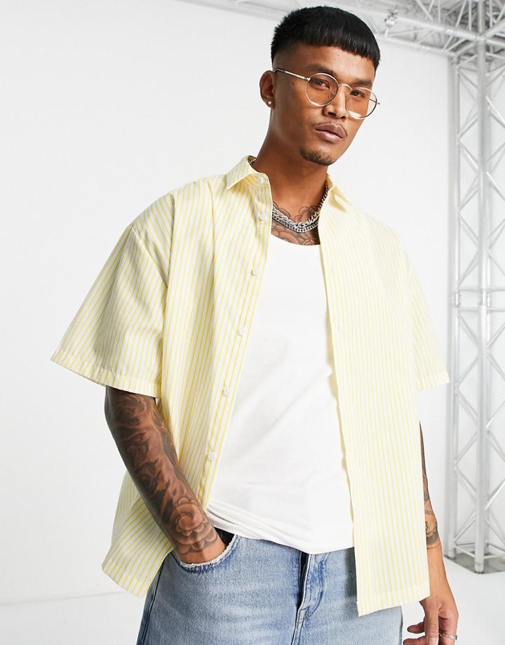 Asos Design Boxy Oversized Shirt In Yellow Narrow Stripe