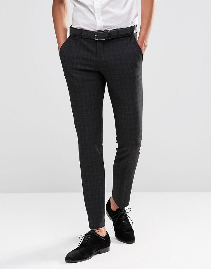 Selected Homme Suit Pant With Mini Plaid In Skinny Fit With Stretch - Black