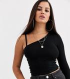 Asos Design Petite Top With One Shoulder Strap Detail In Black