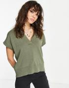 Object Short Sleeved Vest With Collar Detail In Khaki-green