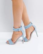 Public Desire Effy Denim Frayed Heeled Sandals - Blue