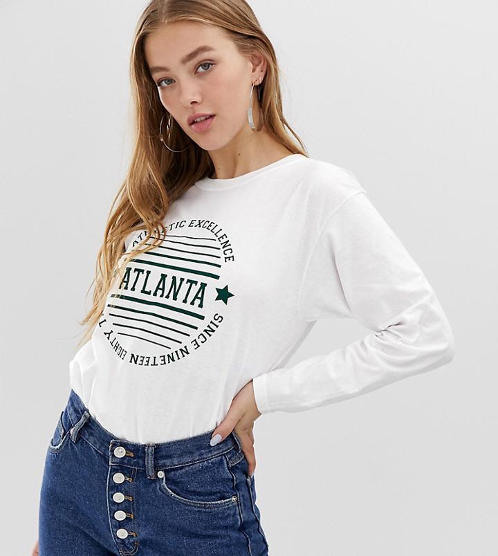Daisy Street Long Sleeve Boyfriend T-shirt With Atlanta Print-white