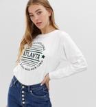 Daisy Street Long Sleeve Boyfriend T-shirt With Atlanta Print-white