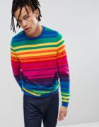 Asos Design Knitted Rainbow Stripe Sweater - Multi