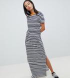 Noisy May Tall Stripe Maxi Dress With Contrast Neck - Multi