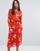 Warehouse Floral Tie Waist Midi Dress - Multi