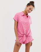 Chelsea Peers Love Heart Printed Pyjama Short Set In Pink