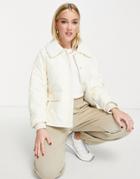Urban Revivo Quilted Short Jacket With Borg Jacket In Off White-green