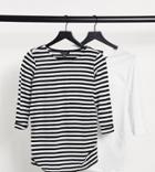 New Look Maternity 2 Pack 3/4 Sleeve Top In White & Stripe-multi