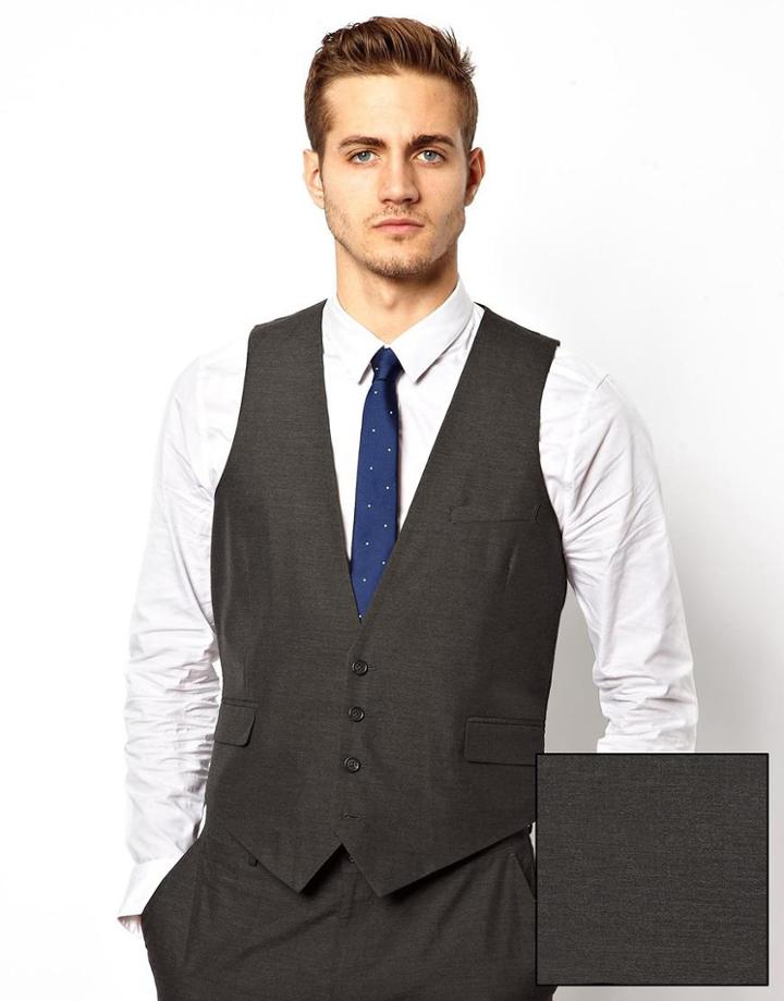 Asos Slim Fit Vest In Charcoal