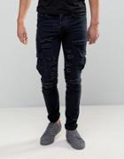 Sixth June Skinny Jeans With Distressing And Cargo Pockets - Black