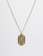 Asos Ornate Long Pendant Necklace - Gold