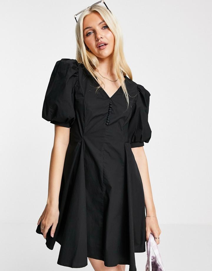 Urban Revivo Puff Sleeve Mini Dress In Black