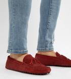 Asos Design Wide Fit Driving Shoes In Red Suede With Tie Front - Red