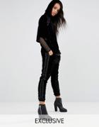 Story Of Lola Relaxed Joggers With Lace Up Detail In Velour - Black