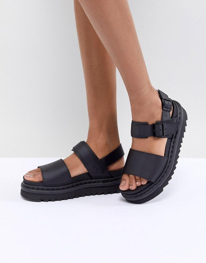 Dr Martens Voss Black Leather Flat Sandals - Black