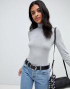 Asos Design Turtleneck Long Sleeve Top In Gray - Gray