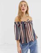 Qed London Off Shoulder Top In Stripe - Multi