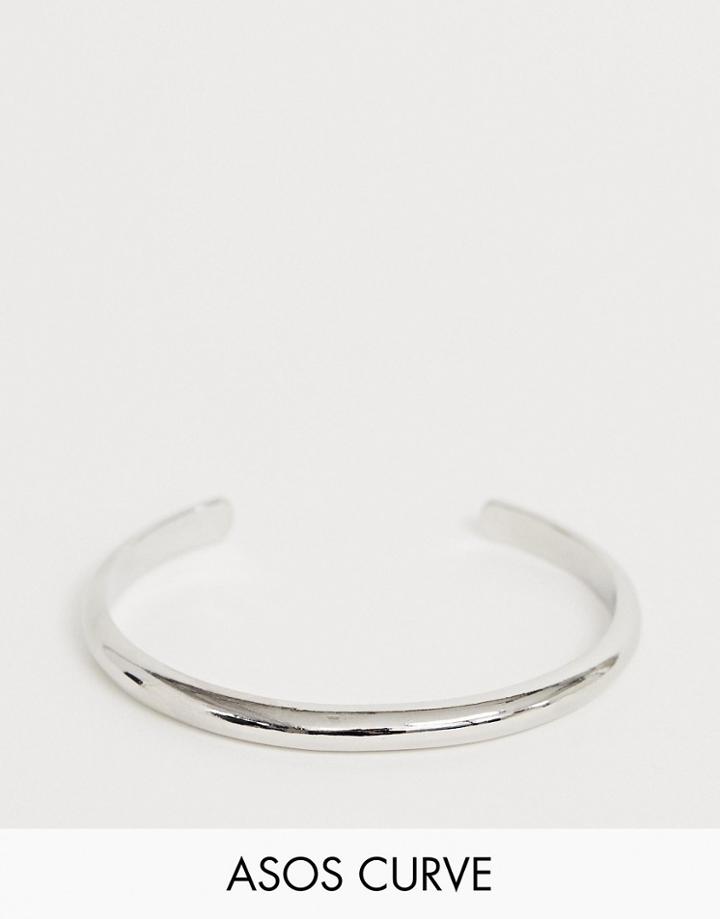 Asos Design Curve Cuff Bracelet In Sleek Minimal Design In Silver - Silver