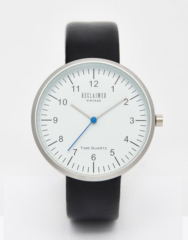 Reclaimed Vintage Logo Duty Watch In Black Leather - Black