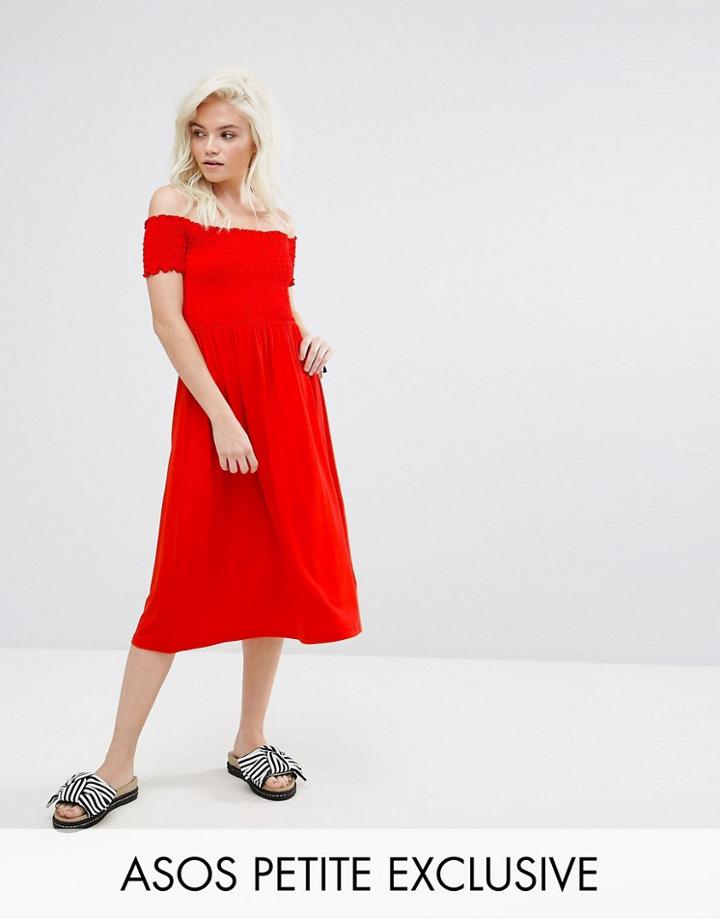 Asos Petite Off Shoulder Shirred Midi Sundress - Multi